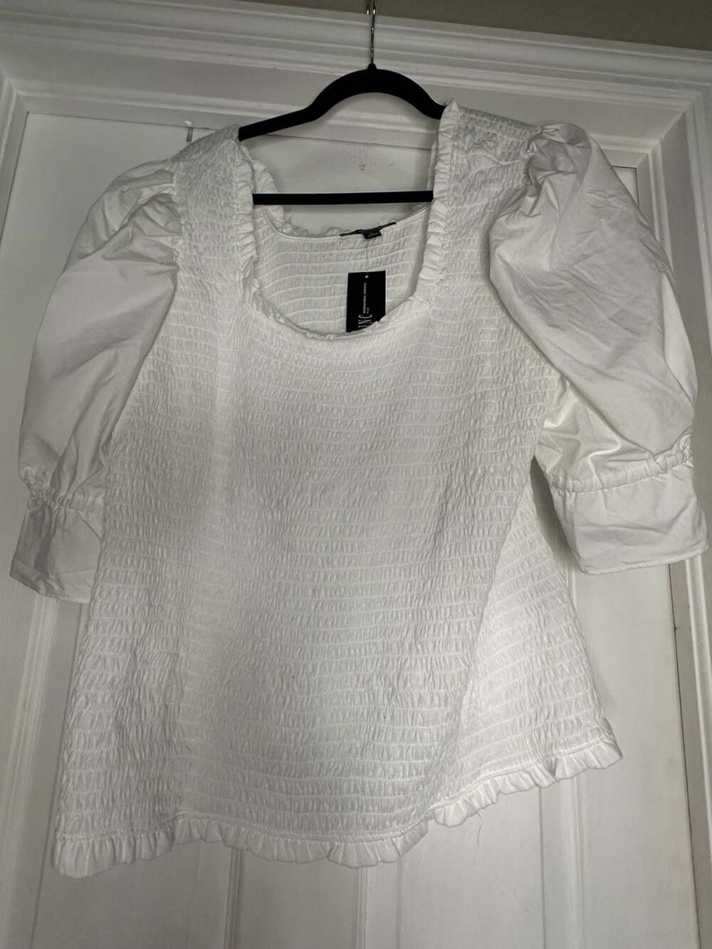 INC International Concepts Plus Size Exotic Escape Smocked Puff Sleeve Top